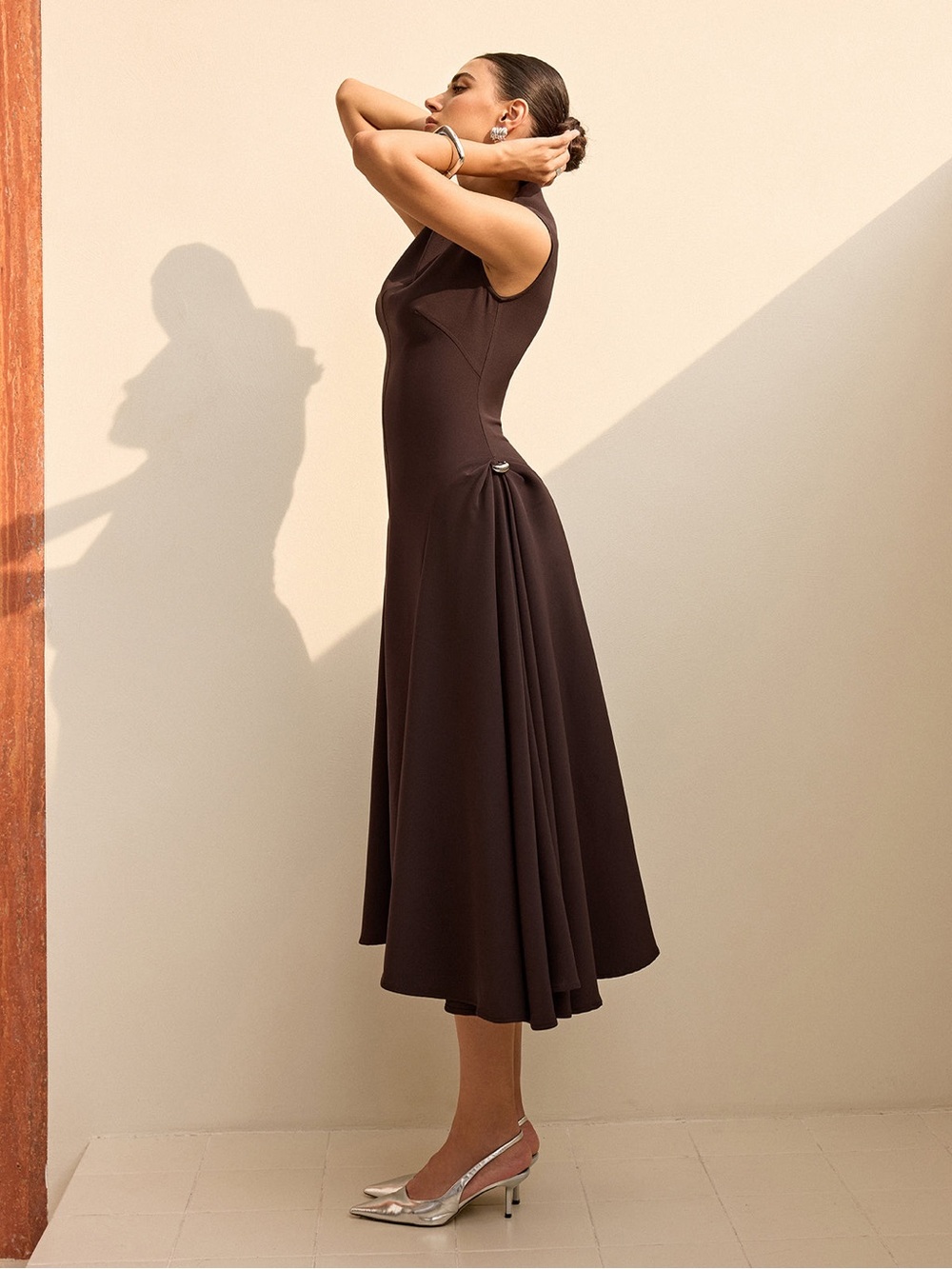 Commense Asymmetrical Neck Cap Sleeve Maxi Dress - Picture 2 of 13
